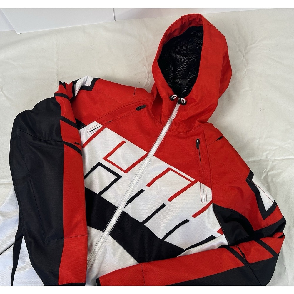 Icon Airform Retro Hooded Motorcycle Jacket Red White & Black Size Large W/Book